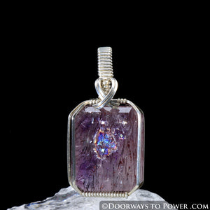 Melody Stone Super 7 Pendant w/ Rainbows .925 SS Wire Wrap