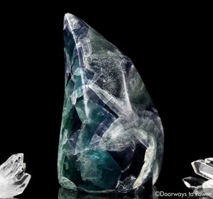 Green Purple Fluorite Crystal Altar Stone with Rainbows XL