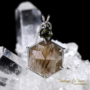Flower of Life Pendant Golden Rutilated Quartz Moldavite