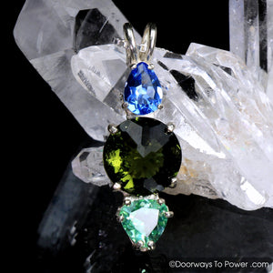 Mini Radiant Heart Pendant Tibetan Blue Obsidian, Moldavite & Tibetan Green Obsidian .925 SS