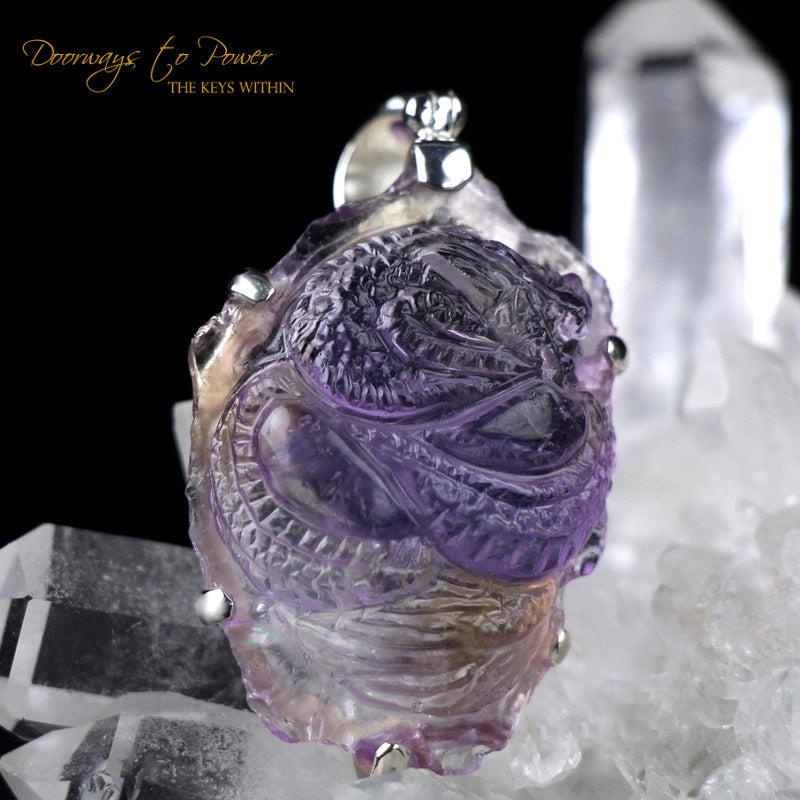  Hand Carved Ametrine Dragon Crystal Pendant