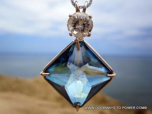 Aqua Aura Quartz & White Topaz Magician Stone Pendant