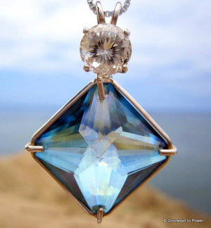 Aqua Aura Quartz & White Topaz Magician Stone Pendant