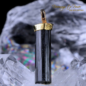Black Tourmaline Light Language Pendant 22k 'Energetic Armor'