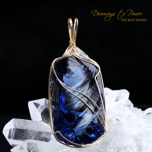 Elestial Sapphire Monatomic Andara Crystal Pendant 14k