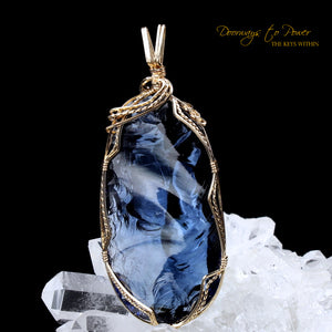 Elestial Sapphire Monatomic Andara Crystal Pendant 14k