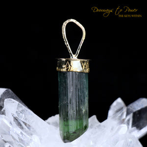 Green Tourmaline Light Language Crystal Pendant 22k