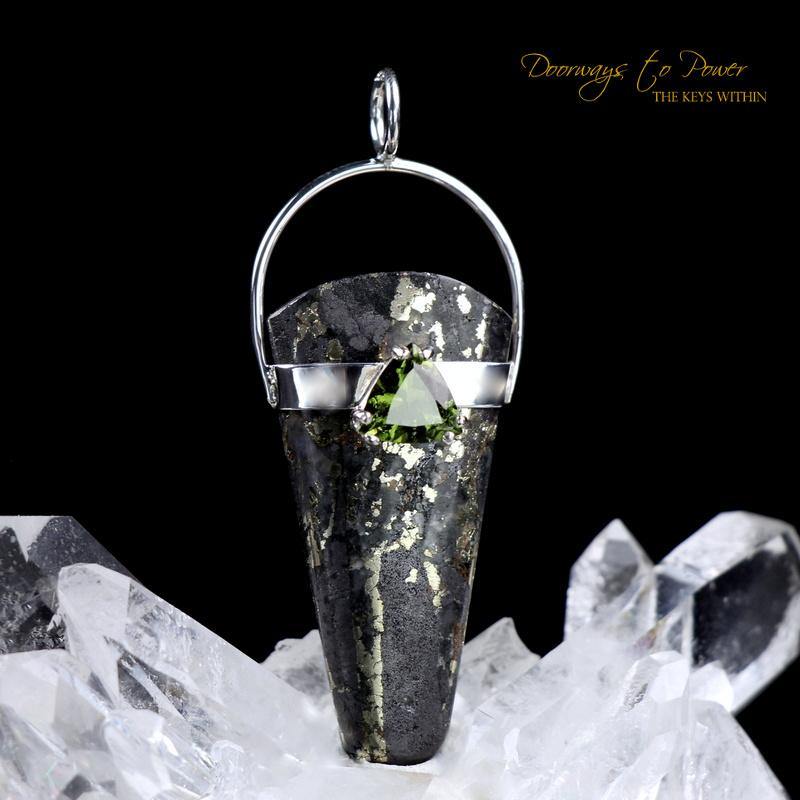 Healers Gold Moldavite Crystal Pendant SS Doorways to Power