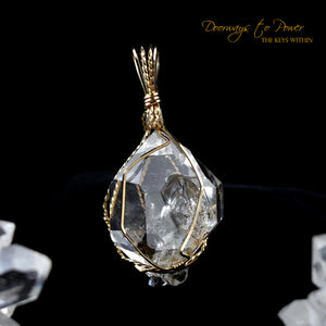 Herkimer Diamond Twin Record Keeper Crystal Pendant 14k