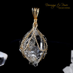 Herkimer Diamond Twin Record Keeper Crystal Pendant 14k