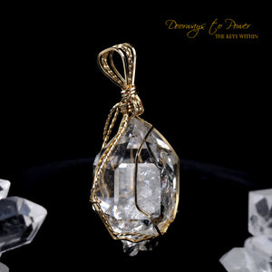 Herkimer Diamond Twin Record Keeper Crystal Pendant 14k