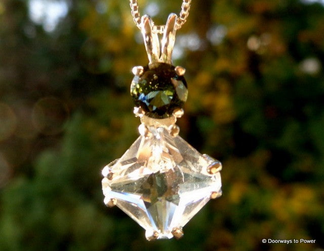 Clear Quartz Mini Magician Stone Pendant w Moldavite Blessed Energized