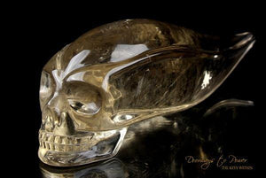 Golden Citrine Elestial Quartz Crystal Traveler Skull 'Atomic'