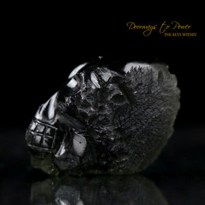 Moldavite Hand Carved Crystal Skull 'ALPHA' Leandro De Souza