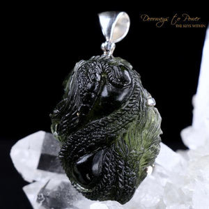 Moldavite Dragon Carving Pendant