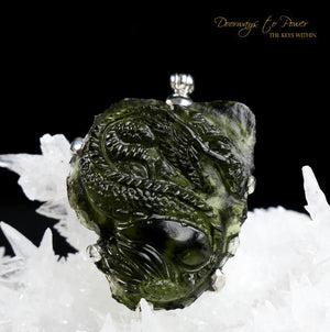 Moldavite Tektite Dragon Pendant Hand Carved