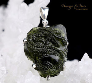 Moldavite Dragon Pendant Hand Carved