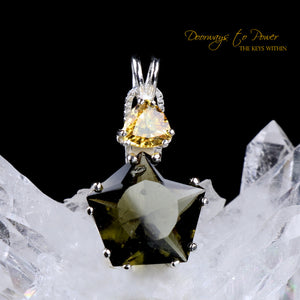 Moldavite Yellow Sapphire Star of Venus Crystal Pendant 'Ultra Rare'