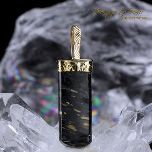Nuummite Light Language Crystal Pendant ™ 22k Gold