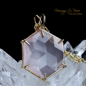 Rose Quartz Flower of Life Crystal Pendant 14k