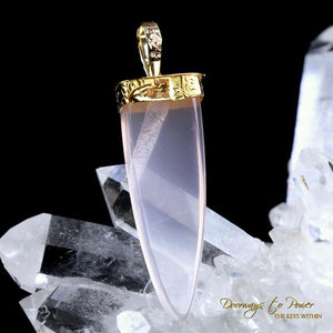 Rose Quartz Light Language Crystal Pendant 22k Gold