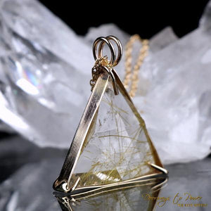 Golden Rutilated Quartz Vogel Star of David Pendant 14k