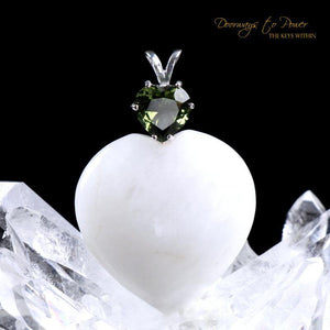White Azeztulite Moldavite Crystal Heart Pendant Azozeo Activated