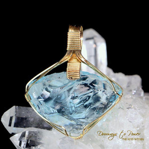 14k Andara Crystal Pendant Blue Prism of Lyra 7th Density