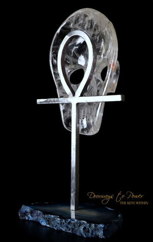 Clear Quartz Crystal Mask Egyptian Ankh ¥ Crystal Sculpture