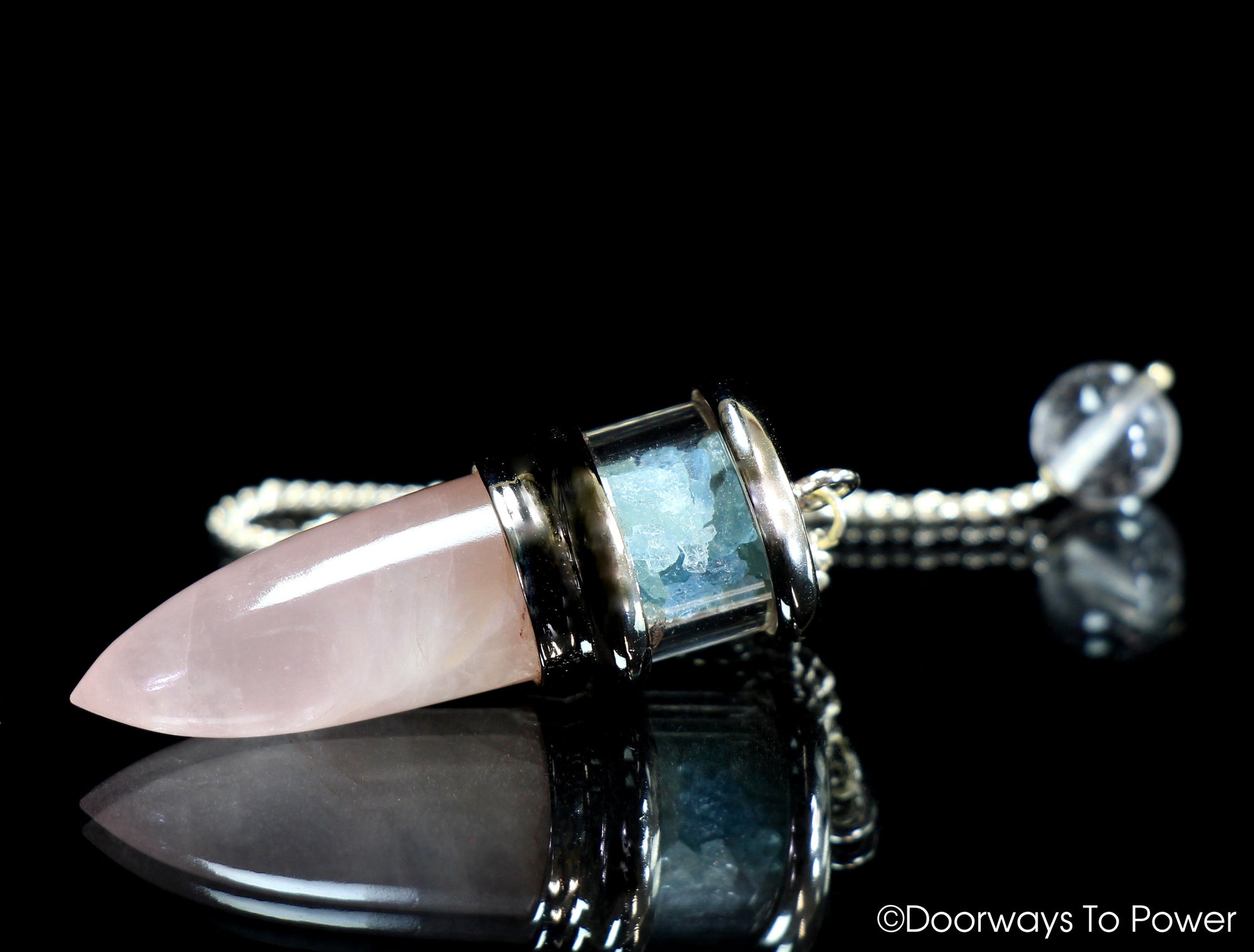 Rose Quartz Aquamarine Crystal Pendulum 