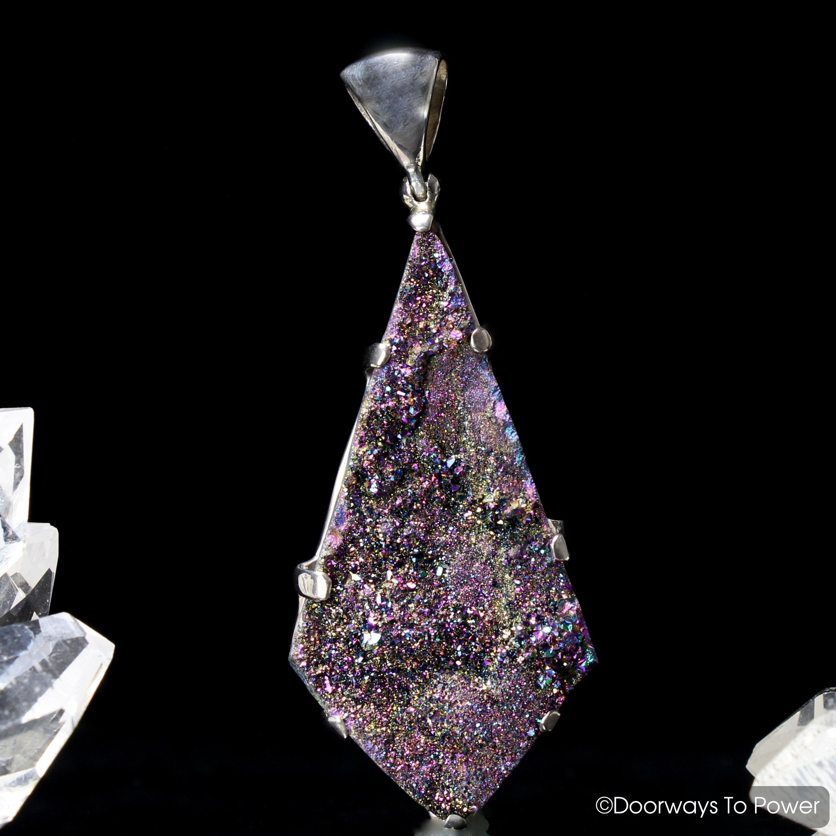 Pendentif En Argent 925 Et Quartz Druzy Titane Multicolore - Fait Main #P17972
