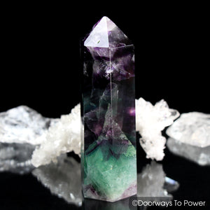 John of God Blessed Green and Purple Fluorite Generator Crystal Point