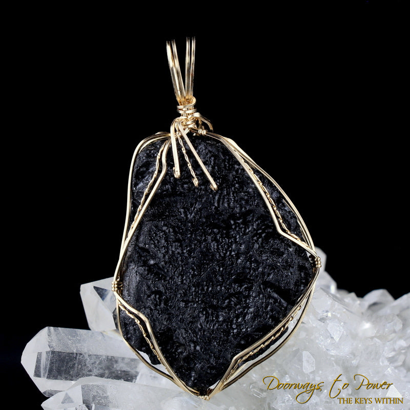 Tibetan Tektite Crystal Pendant in 14k