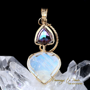 Rainbow Moonstone Mystic Fine Topaz Crystal Pendant 14k