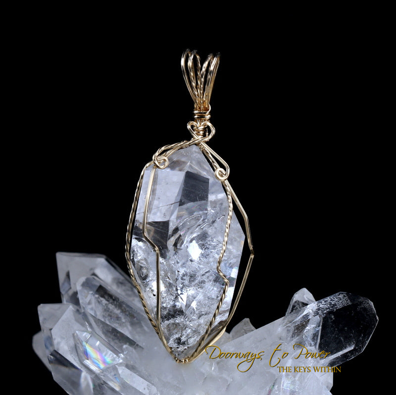 Brookite Manifestation Double Terminated Quartz Crystal Pendant 14k