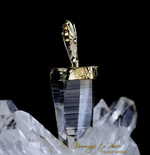 Lemurian Light Language Quartz Crystal Pendant 22k