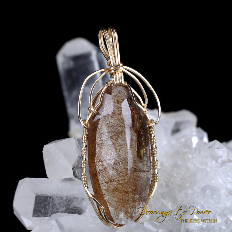 Golden Rutilated Quartz Crystal Pendant 14k 'The Illuminator'