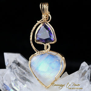 Rainbow Moonstone Mystic Fine Topaz Crystal Pendant 14k