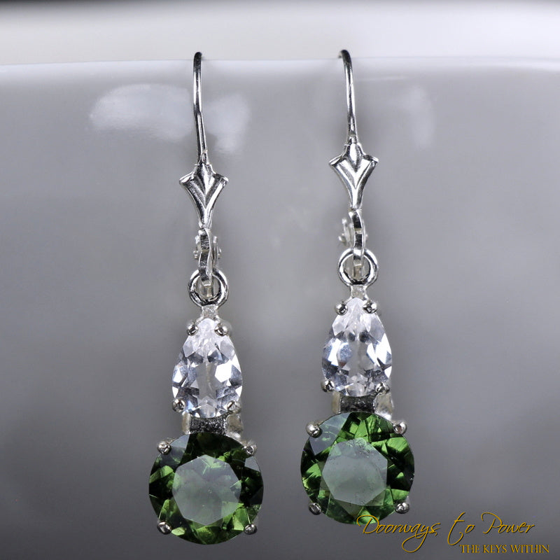 Moldavite Phenacite Synergy 12 Crystal Earrings