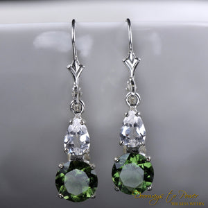 Moldavite Phenacite Synergy 12 Crystal Earrings
