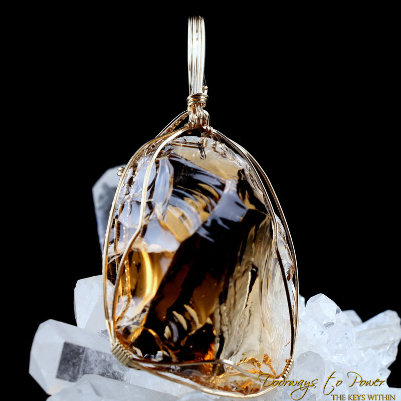 Lemurian Etherium Gold Andara Crystal Pendant 14k 'Light Essence'