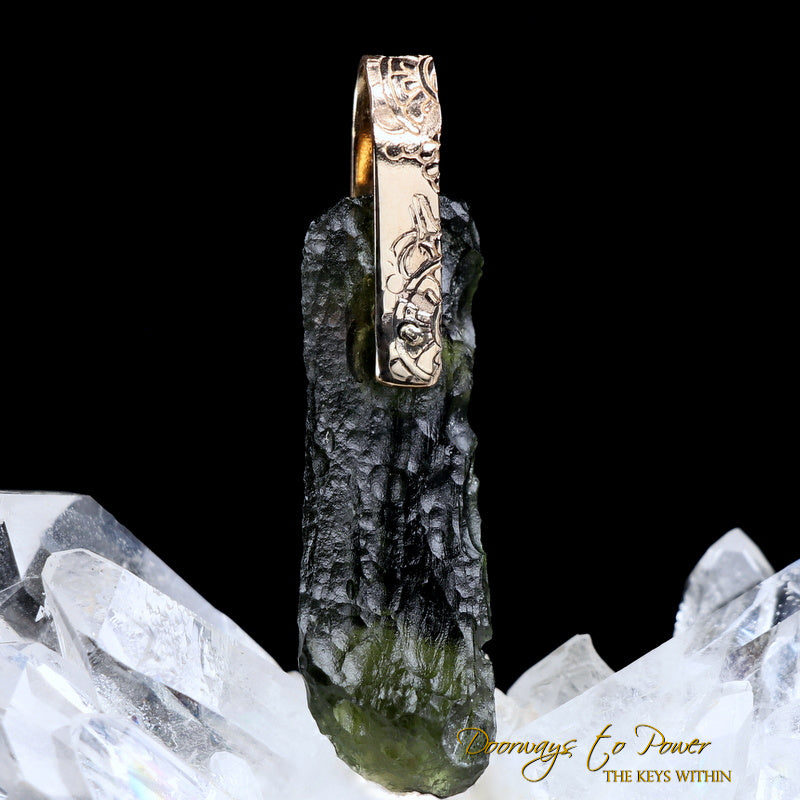 Moldavite Light Language Pendant 14k