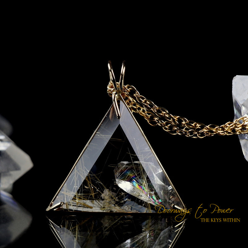 Rutilated Quartz Star of David Pendant with Crystal Inside + Rainbows 14k