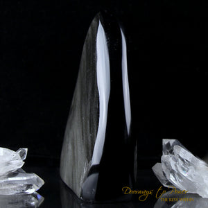 Black Silver Sheen Obsidian Crystal Altar Stone
