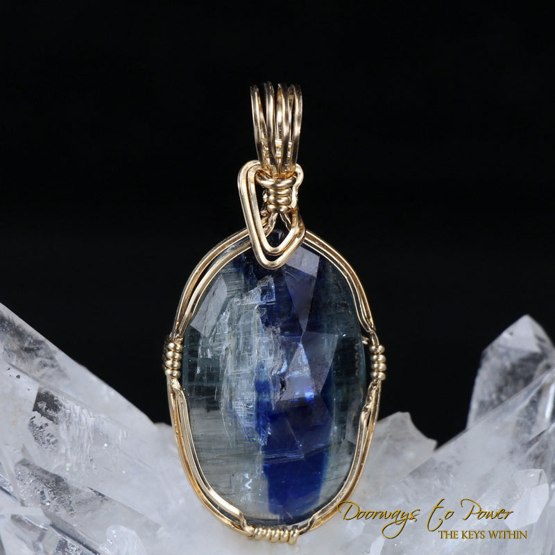 Blue Kyanite in Quartz Pendant 14k