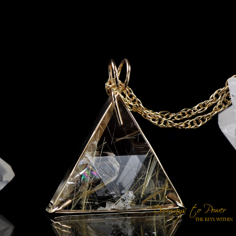 Rutilated Quartz Star of David Pendant with Crystal Inside + Rainbows 14k