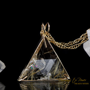 Rutilated Quartz Star of David Pendant with Crystal Inside + Rainbows 14k