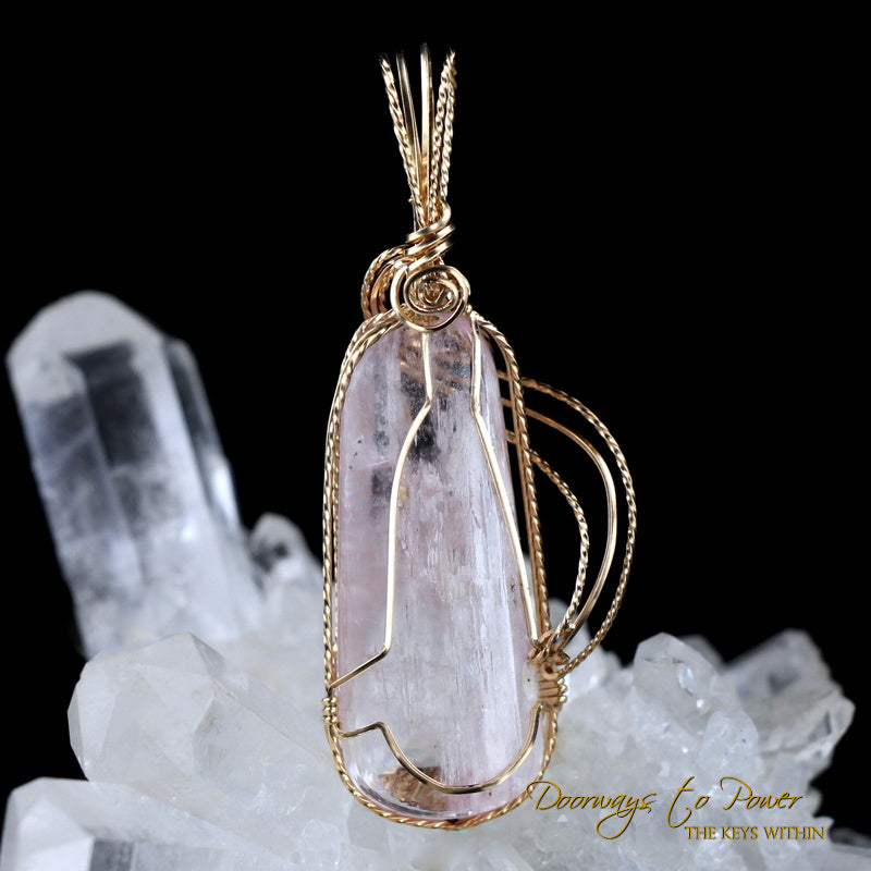 Pink Kunzite Crystal Pendant 14k