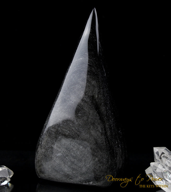 Black Silver Sheen Obsidian Crystal Altar Stone