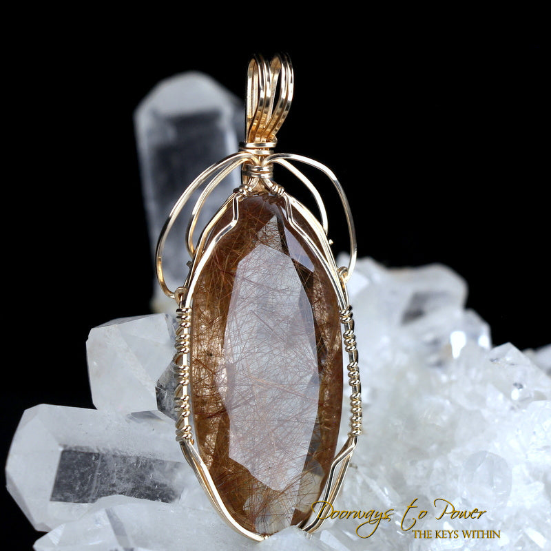 Golden Rutilated Quartz Crystal Pendant 14k 'The Illuminator'